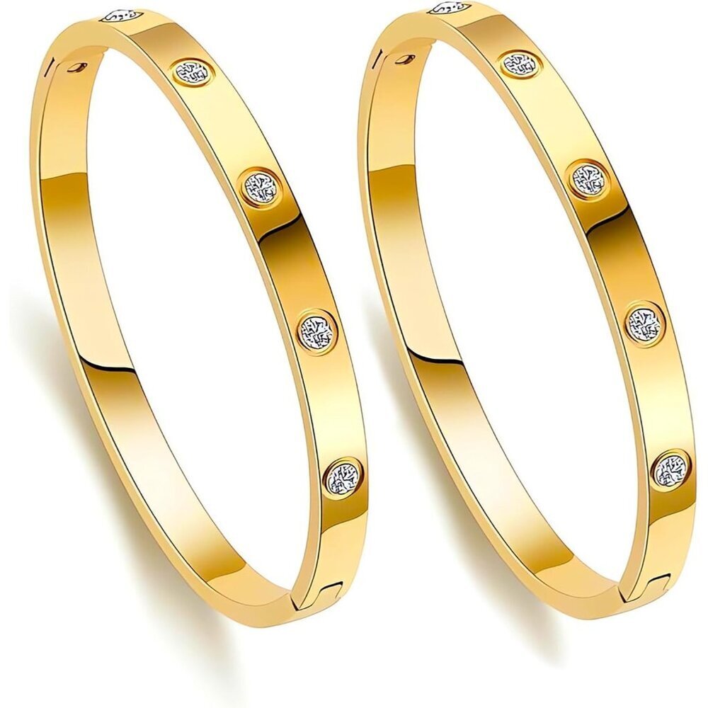 Ladies Gold Bracelet Stainless Steel 18K Cubic Zirconia Elegant Gift